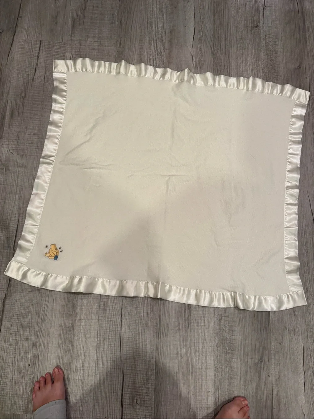 Disney Classic Pooh Satin Edge Embroidered Baby Blanket - Ivory